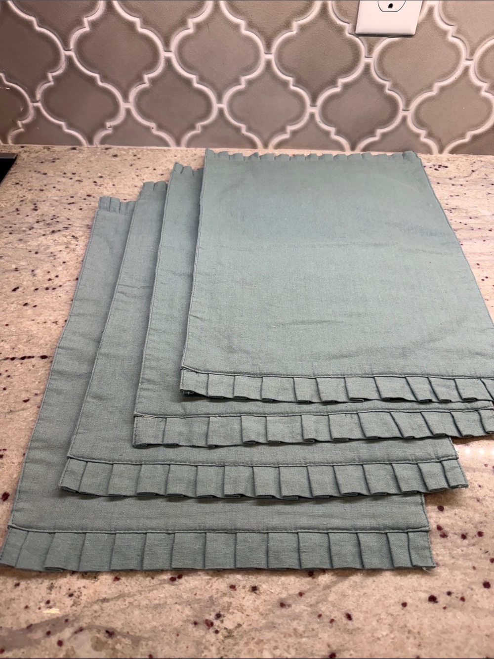 Set of Light Teal Pleated Edge Kitchen Napkins - Set of 4